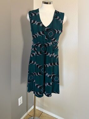 Banana Republic Teal & Gray Geometric V-Neck Dress